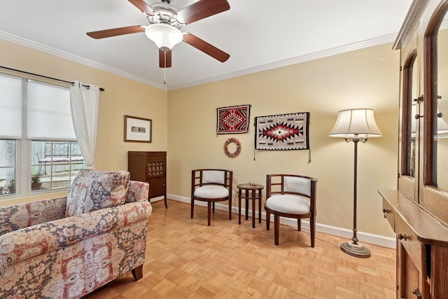 2177 Kessler Ct Unit 6, Dallas, TX 75208 - sitting room featuring baseboards, a ceiling fan, and ornamental molding