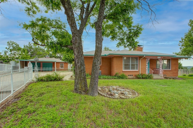 2000 Standifer St, Fort Worth, TX 76164 - ranch-style house featuring a chimney, brick siding, fence, covered porch, and a front lawn