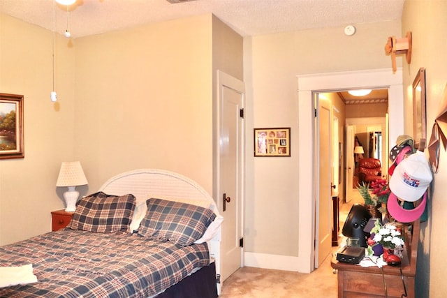 bedroom with light carpet