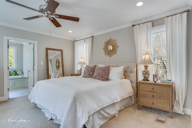4126 Richmond Ave, Shreveport, LA 71106 - bedroom featuring multiple windows, recessed lighting, crown molding, and light colored carpet