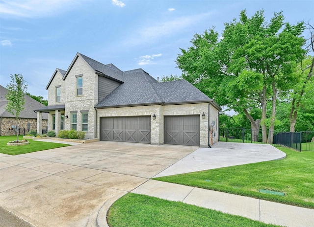 1504 Bearpath Way, Gunter, TX 75058 - view of front of house featuring fence, driveway, a garage, a front lawn, and a shingled roof