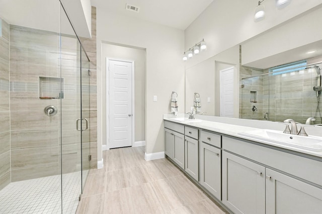 1504 Bearpath Way, Gunter, TX 75058 - full bath with double vanity, a stall shower, and tile patterned floors
