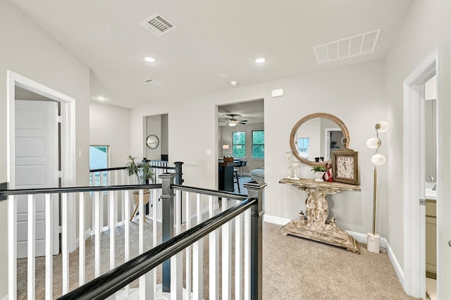 1504 Bearpath Way, Gunter, TX 75058 - hall featuring an upstairs landing, carpet flooring, and recessed lighting