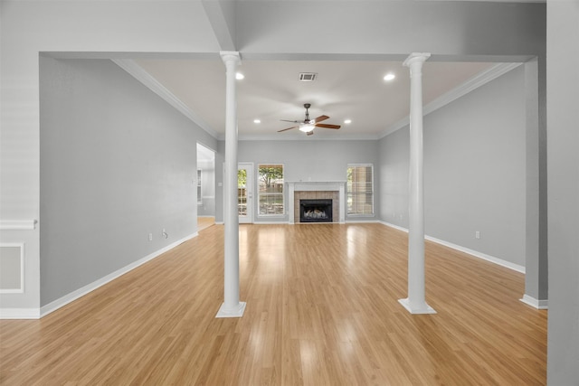 609 S Ruidoso Downs Dr, Robinson, TX 76706 - unfurnished living room featuring recessed lighting, baseboards, visible vents, ceiling fan, and a tile fireplace