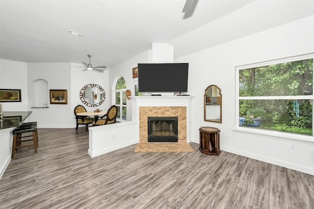 10110 Andre Dr, Irving, TX 75063 - living area with baseboards, a ceiling fan, and wood finished floors