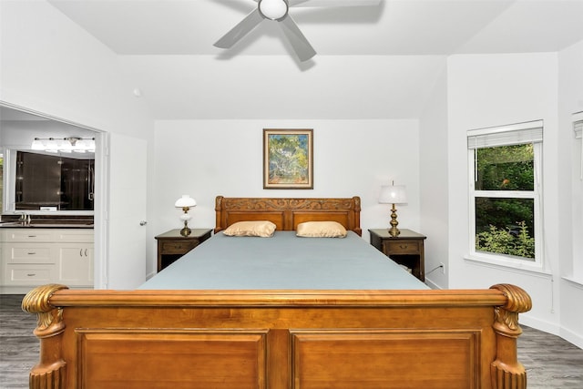10110 Andre Dr, Irving, TX 75063 - bedroom featuring a sink, wood finished floors, ensuite bath, a ceiling fan, and baseboards