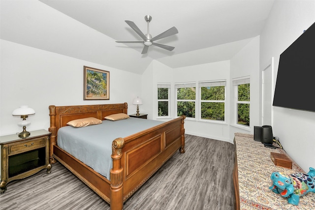 10110 Andre Dr, Irving, TX 75063 - bedroom featuring lofted ceiling, ceiling fan, and wood finished floors