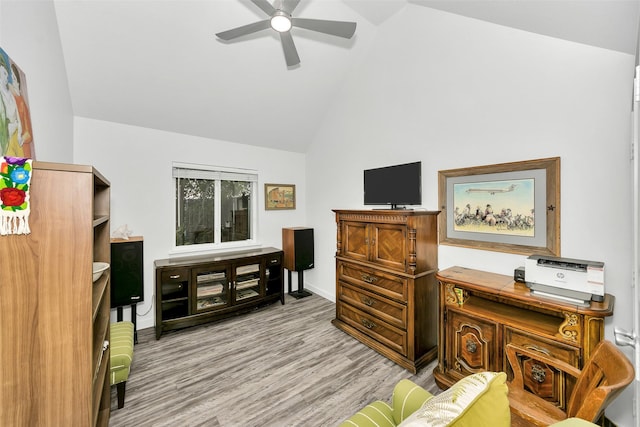 10110 Andre Dr, Irving, TX 75063 - office space with high vaulted ceiling, light wood-type flooring, baseboards, and a ceiling fan