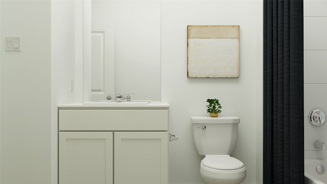 full bathroom with vanity, toilet, and shower / tub combo