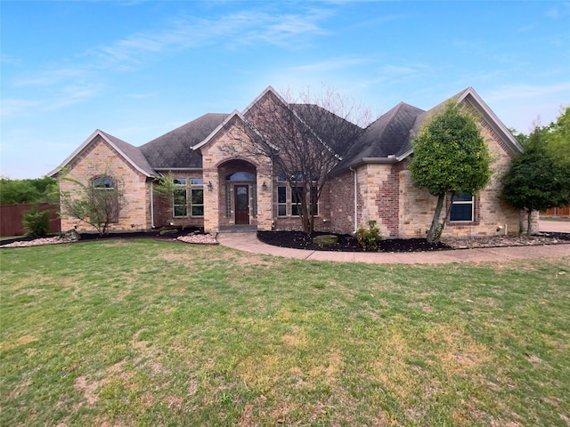 8280 St Johns Dr, Waxahachie, TX 75167 - view of front of property featuring a front yard, brick siding, a shingled roof, and fence