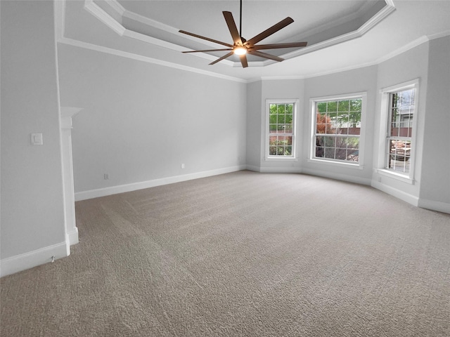 8280 St Johns Dr, Waxahachie, TX 75167 - carpeted spare room with ceiling fan, a tray ceiling, and crown molding