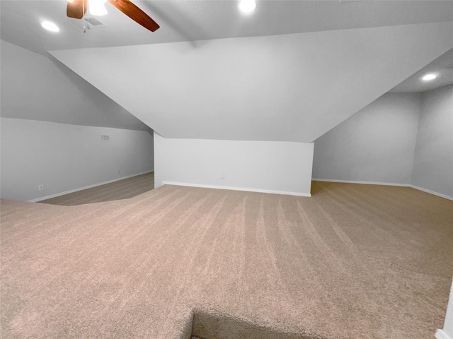 8280 St Johns Dr, Waxahachie, TX 75167 - additional living space featuring lofted ceiling, recessed lighting, carpet flooring, a ceiling fan, and baseboards