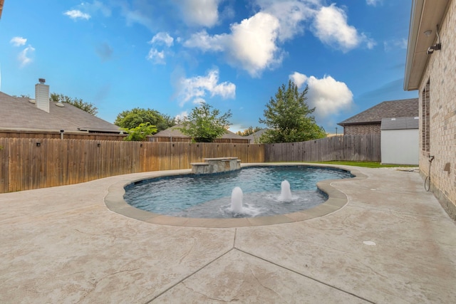 view of pool featuring a fenced backyard, a patio, and a fenced in pool