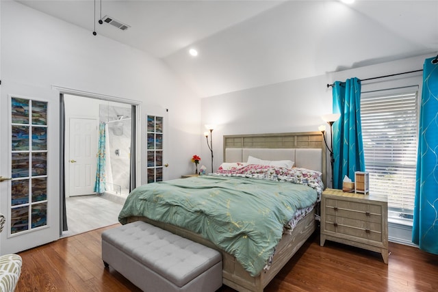 3811 Maywood Dr, Carrollton, TX 75007 - bedroom with lofted ceiling and wood finished floors