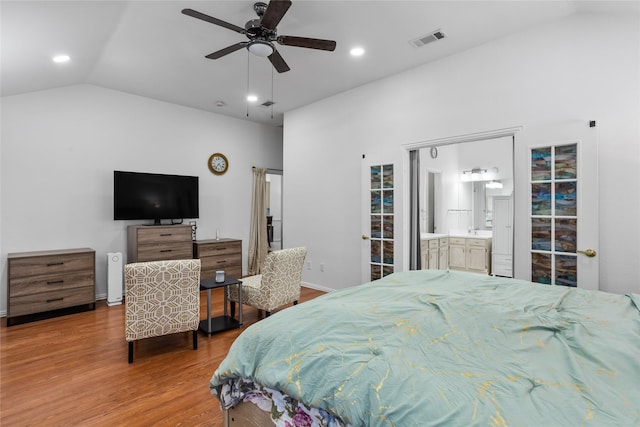 3811 Maywood Dr, Carrollton, TX 75007 - bedroom featuring lofted ceiling, wood finished floors, recessed lighting, baseboards, and ceiling fan