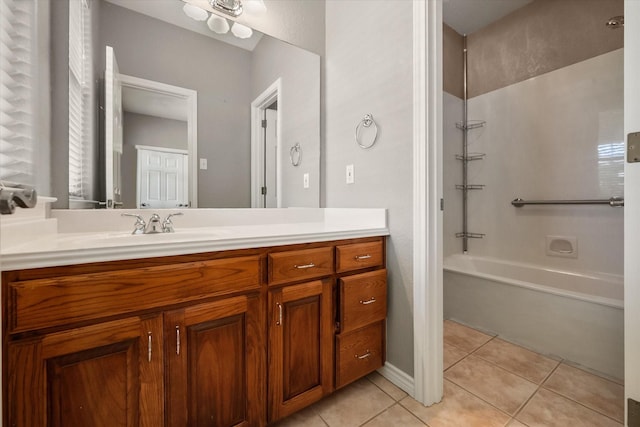 full bathroom with shower / bath combination, tile patterned flooring, and vanity