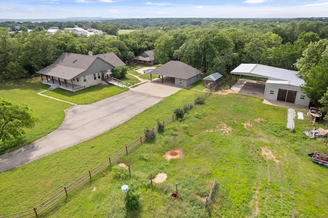 bird's eye view featuring a view of trees