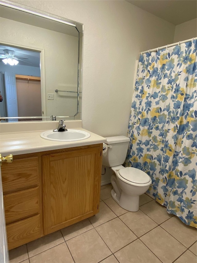 4406 Bobbie Ann Dr, Granbury, TX 76049 - bathroom with toilet, tile patterned flooring, vanity, and a shower with curtain