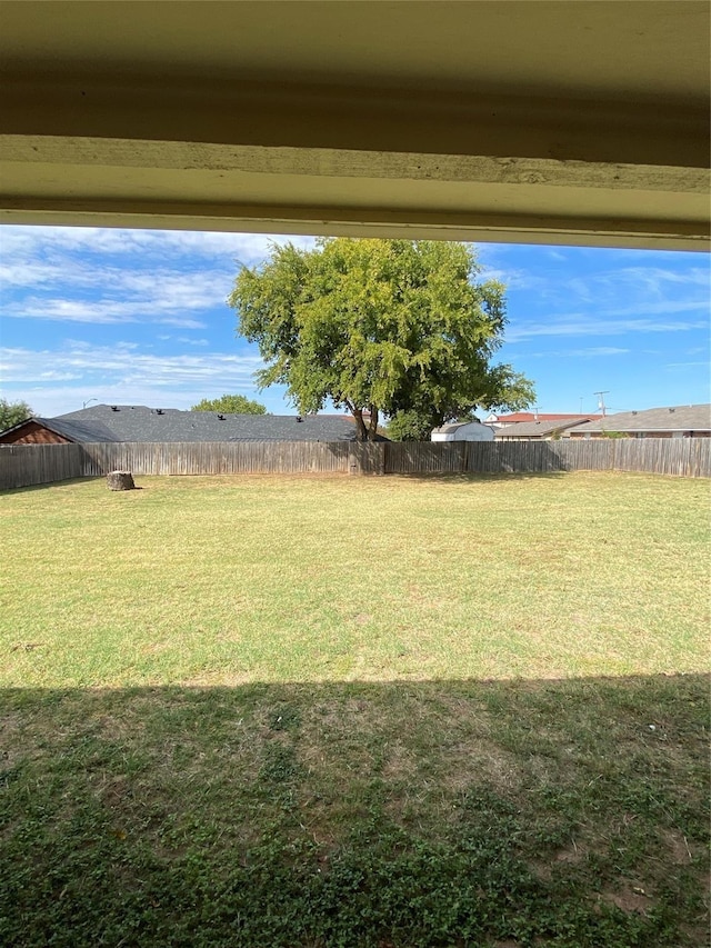 view of yard with a fenced backyard