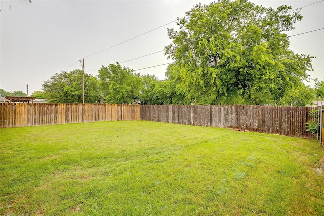view of yard with a fenced backyard