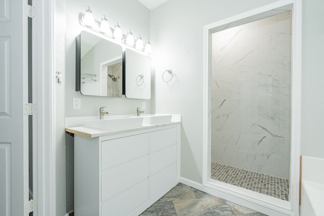 108 Freedom Trl, Forney, TX 75126 - full bathroom featuring double vanity, baseboards, a shower stall, and a sink