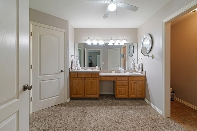 425 County Road 32230, Sumner, TX 75486 - full bath featuring carpet floors, a ceiling fan, and double vanity