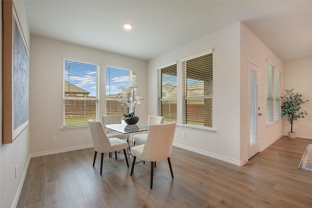 10337 Geode St, Aubrey, TX 76227 - dining area featuring baseboards, recessed lighting, and wood finished floors