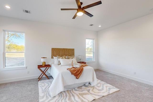 3791 Evergreen Ln, Caddo Mills, TX 75135 - bedroom with baseboards, recessed lighting, visible vents, and carpet