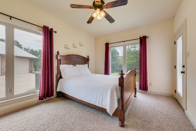 bedroom with baseboards, a ceiling fan, and carpet floors