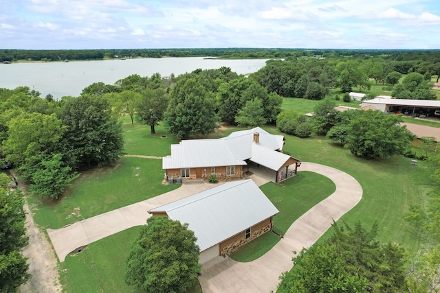 aerial view with a water view