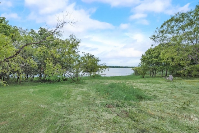 view of yard with a water view