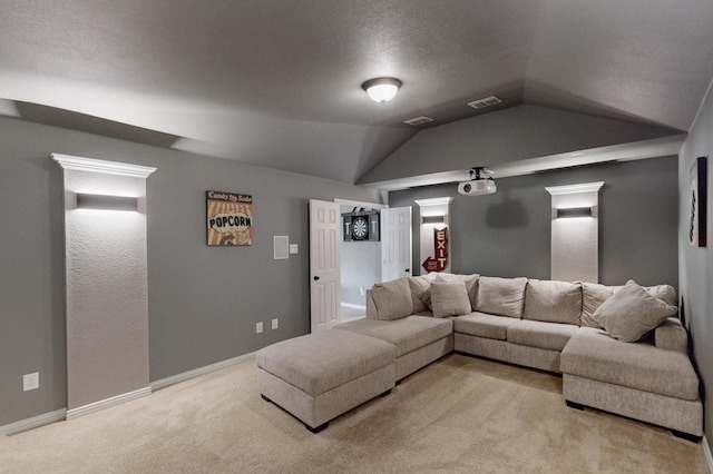 6404 Spring Wagon Dr, Mckinney, TX 75071 - living room featuring carpet floors, vaulted ceiling, and baseboards