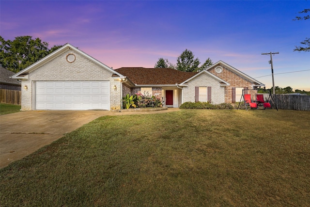 101 Remington Trl, Longview, TX 75604 - ranch-style house featuring fence, brick siding, concrete driveway, a garage, and a front yard