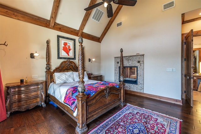 SQ13 Lake Cherokee, Henderson, TX 75652 - bedroom featuring beam ceiling, visible vents, and hardwood / wood-style flooring