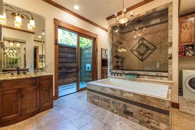 SQ13 Lake Cherokee, Henderson, TX 75652 - full bath with an inviting chandelier, washer / clothes dryer, ornamental molding, and a garden tub