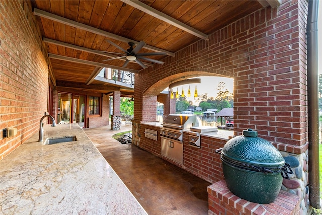 SQ13 Lake Cherokee, Henderson, TX 75652 - view of patio with ceiling fan, grilling area, exterior kitchen, and a sink
