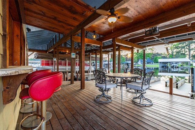 SQ13 Lake Cherokee, Henderson, TX 75652 - deck featuring a ceiling fan, a boat dock, and boat lift