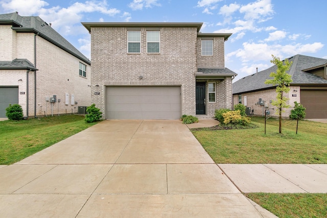627 Rain Barrel Pl, Weston, TX 75009 - traditional home with an attached garage, brick siding, and a front yard