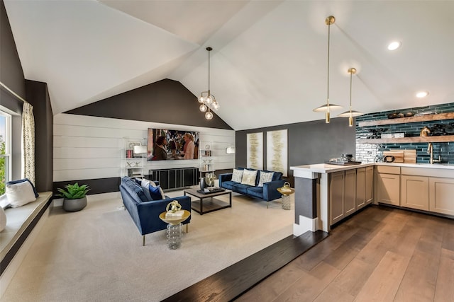 1725 Ranch House Rd, Celina, TX 75009 - living area with dark wood-type flooring, lofted ceiling, and recessed lighting