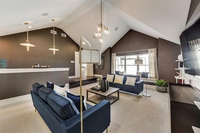 1725 Ranch House Rd, Celina, TX 75009 - living room featuring lofted ceiling, carpet, and baseboards