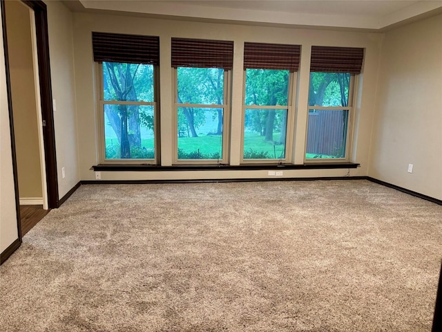 carpeted spare room featuring baseboards
