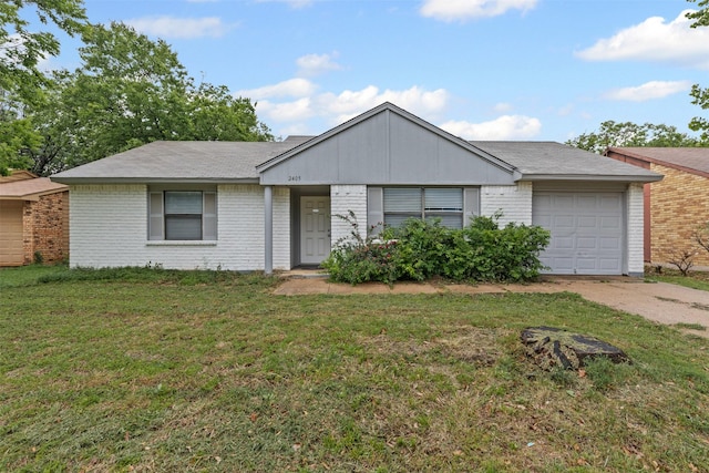 2405 Sweetwood Dr, Fort Worth, TX 76131 - ranch-style house with a front lawn, driveway, brick siding, and an attached garage