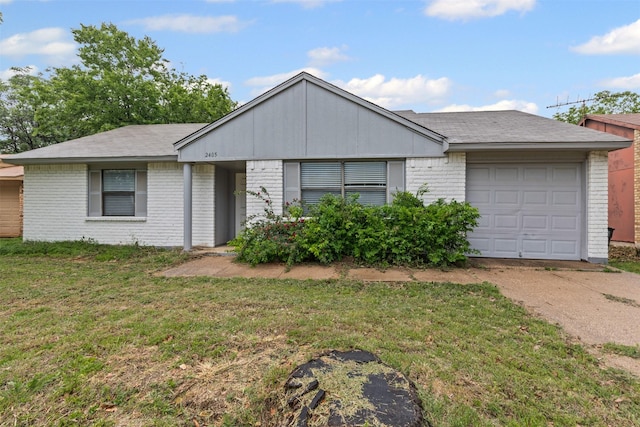 2405 Sweetwood Dr, Fort Worth, TX 76131 - ranch-style home featuring concrete driveway, an attached garage, a front lawn, and brick siding