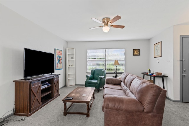 2405 Sweetwood Dr, Fort Worth, TX 76131 - living room featuring baseboards, ceiling fan, and light colored carpet
