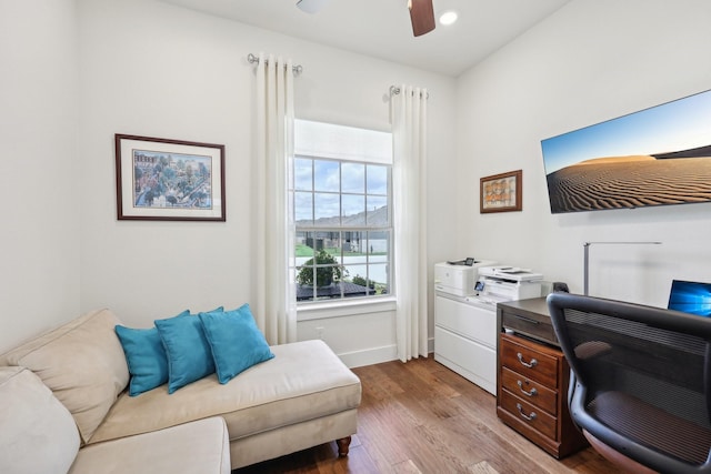 846 Cordoba Ln, Rockwall, TX 75087 - home office featuring wood finished floors, a ceiling fan, and baseboards