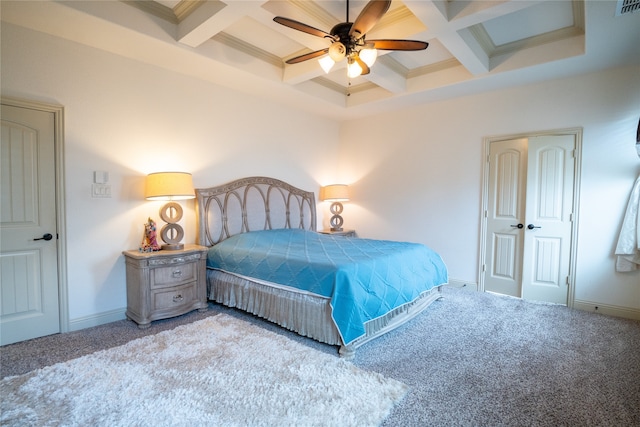 5117 Wakefield Dr, Irving, TX 75038 - carpeted bedroom with coffered ceiling, ornamental molding, beamed ceiling, and baseboards