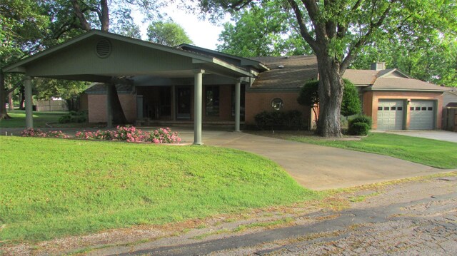 1509 N Gaines St, Ennis, TX 75119 - single story home with concrete driveway, a front yard, a chimney, and a garage