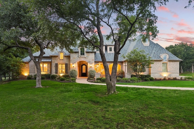 120 Quiet Hill Cir, Copper Canyon, TX 76226 - french country inspired facade with stone siding and a lawn