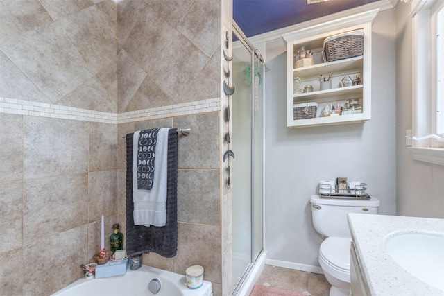 801 Dalton Dr, Princeton, TX 75407 - full bathroom with toilet, a bathtub, vanity, a shower with door, and baseboards