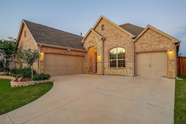 1451 Silver Sage Dr, Haslet, TX 76052 - french country home with concrete driveway, an attached garage, and brick siding